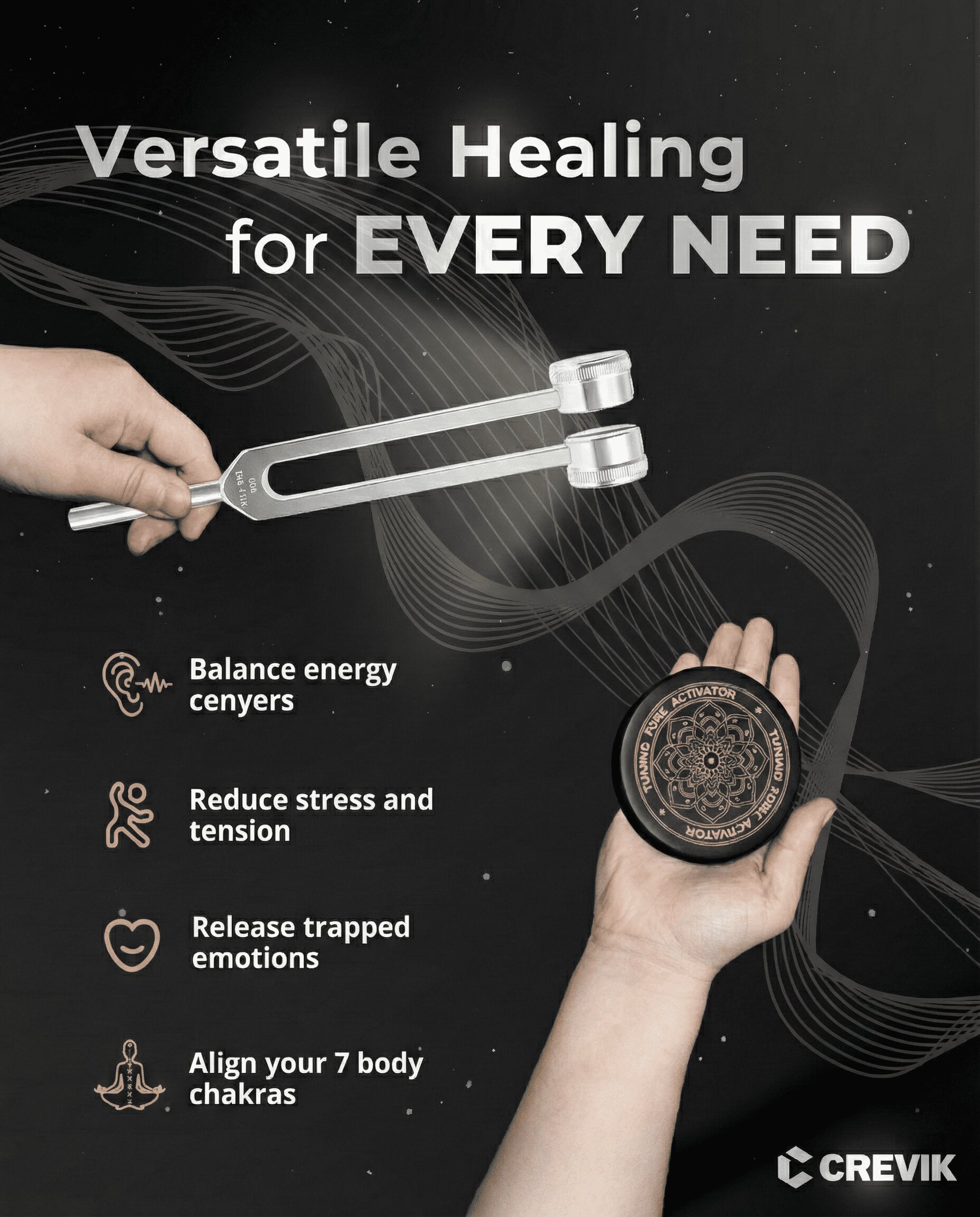 Versatile healing — balance energy centers, reduce stress, release emotions, align chakras