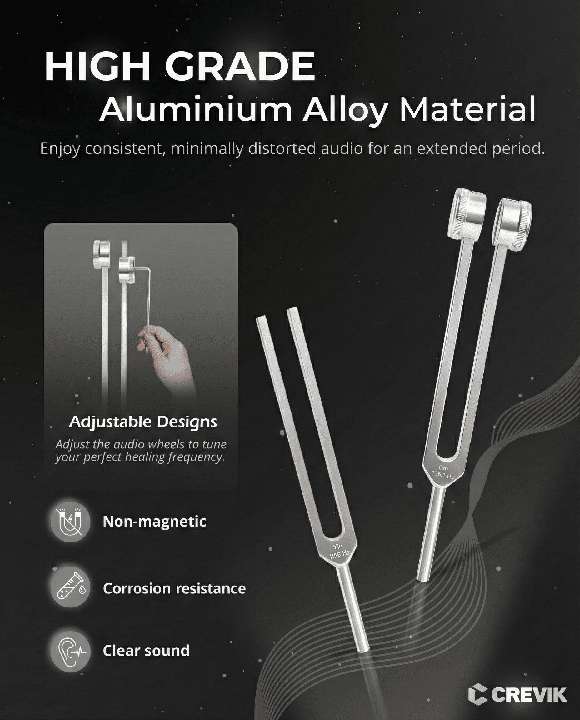 High-grade aluminum alloy — adjustable design, non-magnetic, corrosion-resistant, clear sound